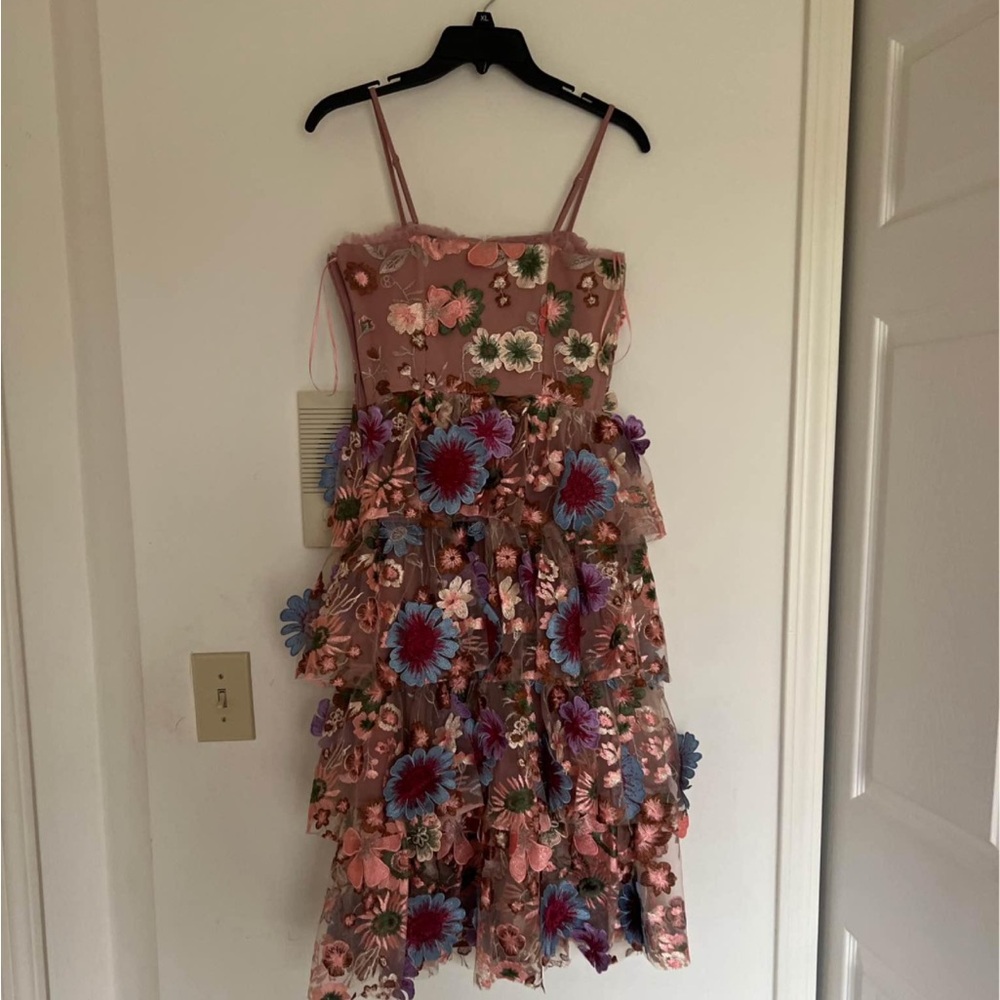 English Rose Pink and Purple Ruffled Tiered Formal Dress